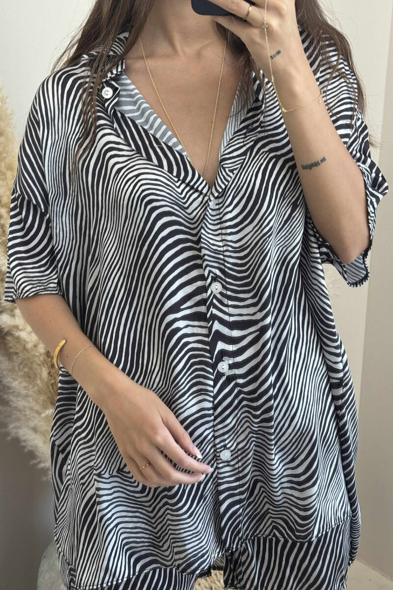 ZEBRA DESIGN SHIRT+SHORTS WOMEN SET BLACK/ E ZEZE - 4