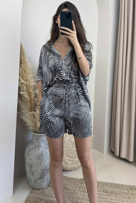 ZEBRA DESIGN SHIRT+SHORTS WOMEN SET BLACK/ E ZEZE - 1