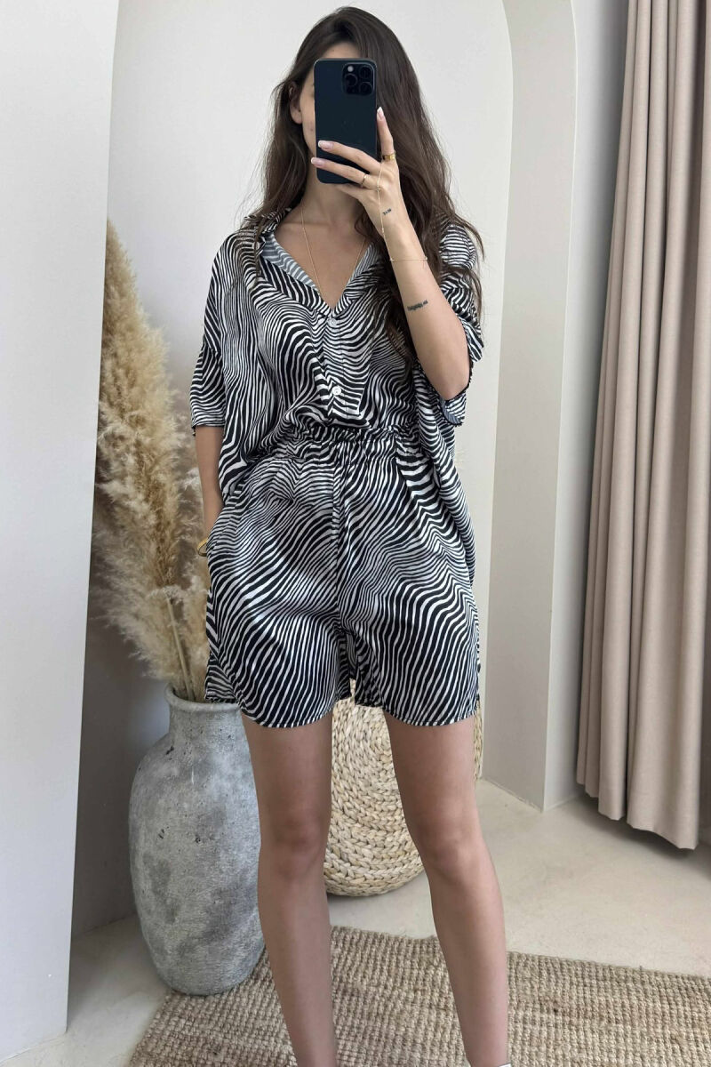 ZEBRA DESIGN SHIRT+SHORTS WOMEN SET BLACK/ E ZEZE - 1