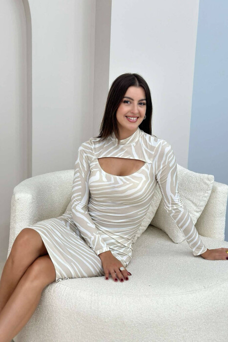 ZEBRA PRINT WOMEN DRESS WHITE-BEIGE/BABZH - 4