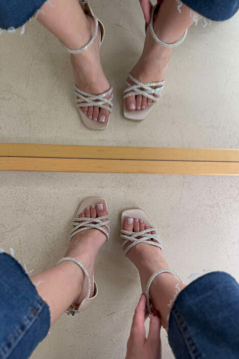 ZIG ZAG STRAPS HIGH HEEL WOMEN SANDALS CREAM/KREM - 4