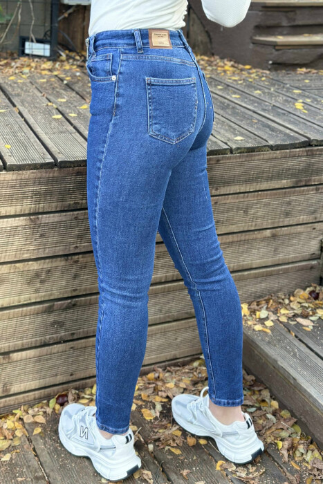 ZIPPER AND BUTTON DETAILS SKINNY WOMEN JEANS BLUE/BLU - 3