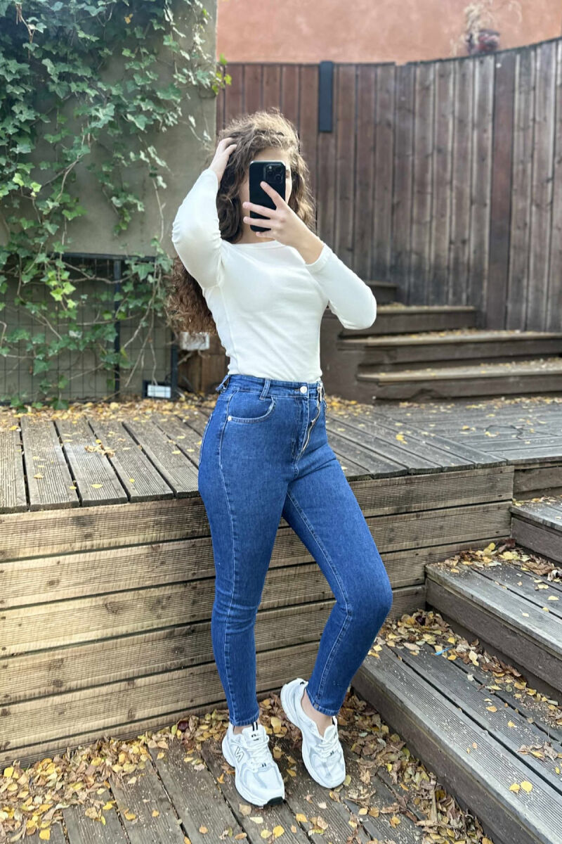 ZIPPER AND BUTTON DETAILS SKINNY WOMEN JEANS BLUE/BLU - 5