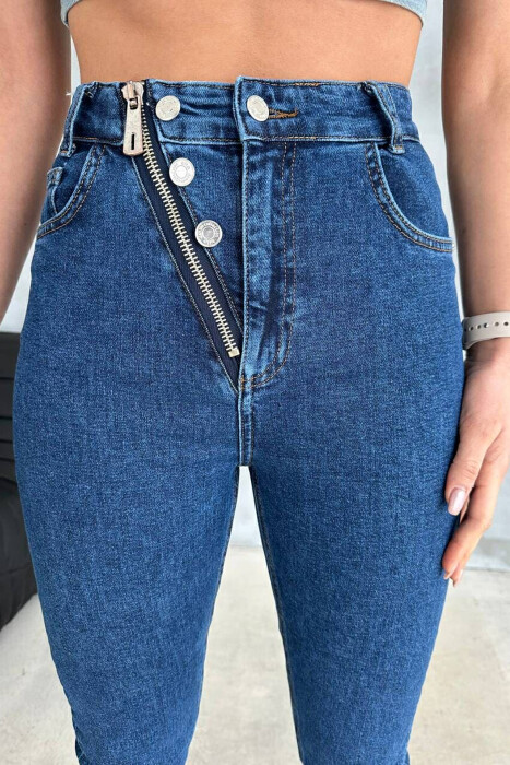ZIPPER AND BUTTON DETAILS SKINNY WOMEN JEANS BLUE/BLU - 5