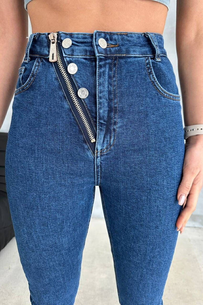 ZIPPER AND BUTTON DETAILS SKINNY WOMEN JEANS BLUE/BLU - 5