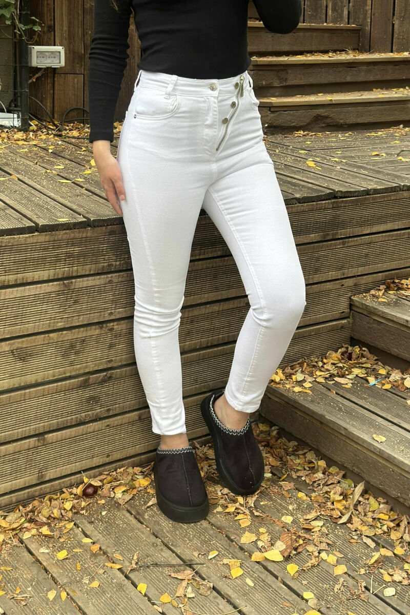 ZIPPER AND BUTTON DETAILS SKINNY WOMEN JEANS WHITE-E BARDHE - 2