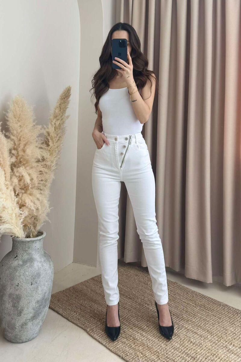 ZIPPER AND BUTTON DETAILS SKINNY WOMEN JEANS WHITE-E BARDHE - 2