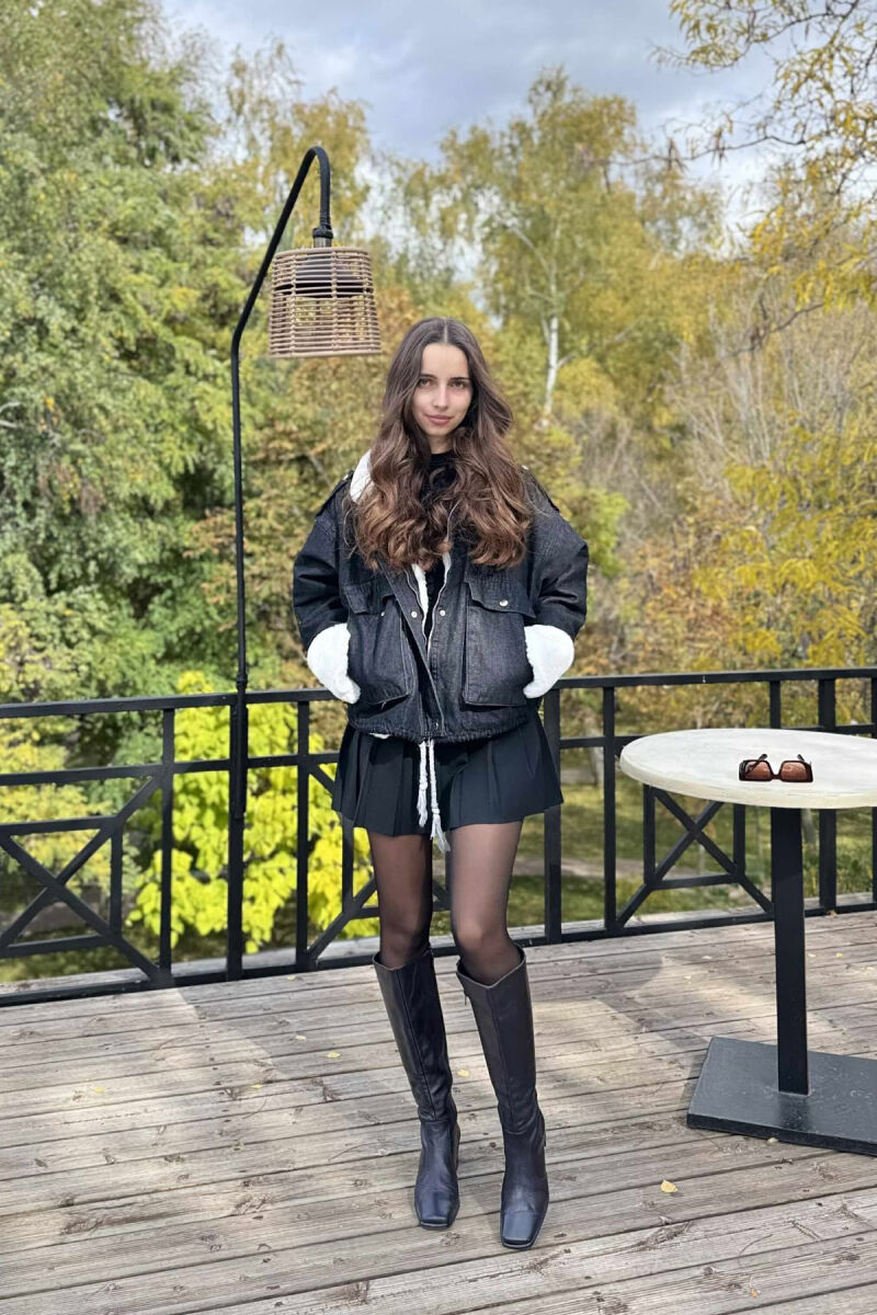 ZIPPER BUTTONS WOMAN DENIM JACKET BLACK/ E ZEZE - 1