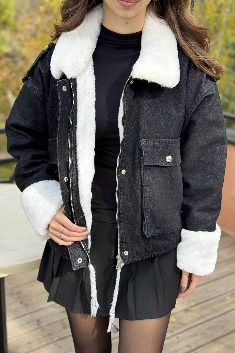 ZIPPER BUTTONS WOMAN DENIM JACKET BLACK/ E ZEZE - 5