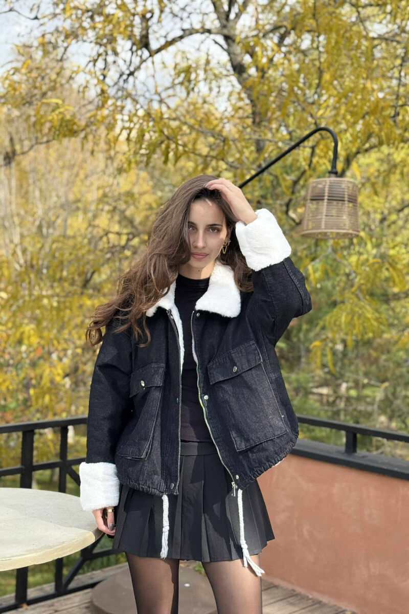 ZIPPER BUTTONS WOMAN DENIM JACKET BLACK/ E ZEZE - 6