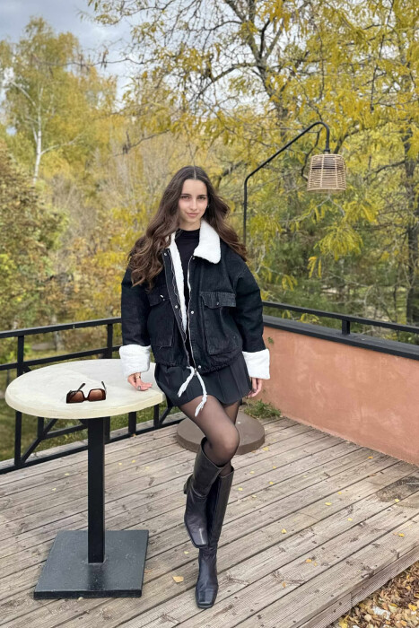 ZIPPER BUTTONS WOMAN DENIM JACKET BLACK/ E ZEZE - 7