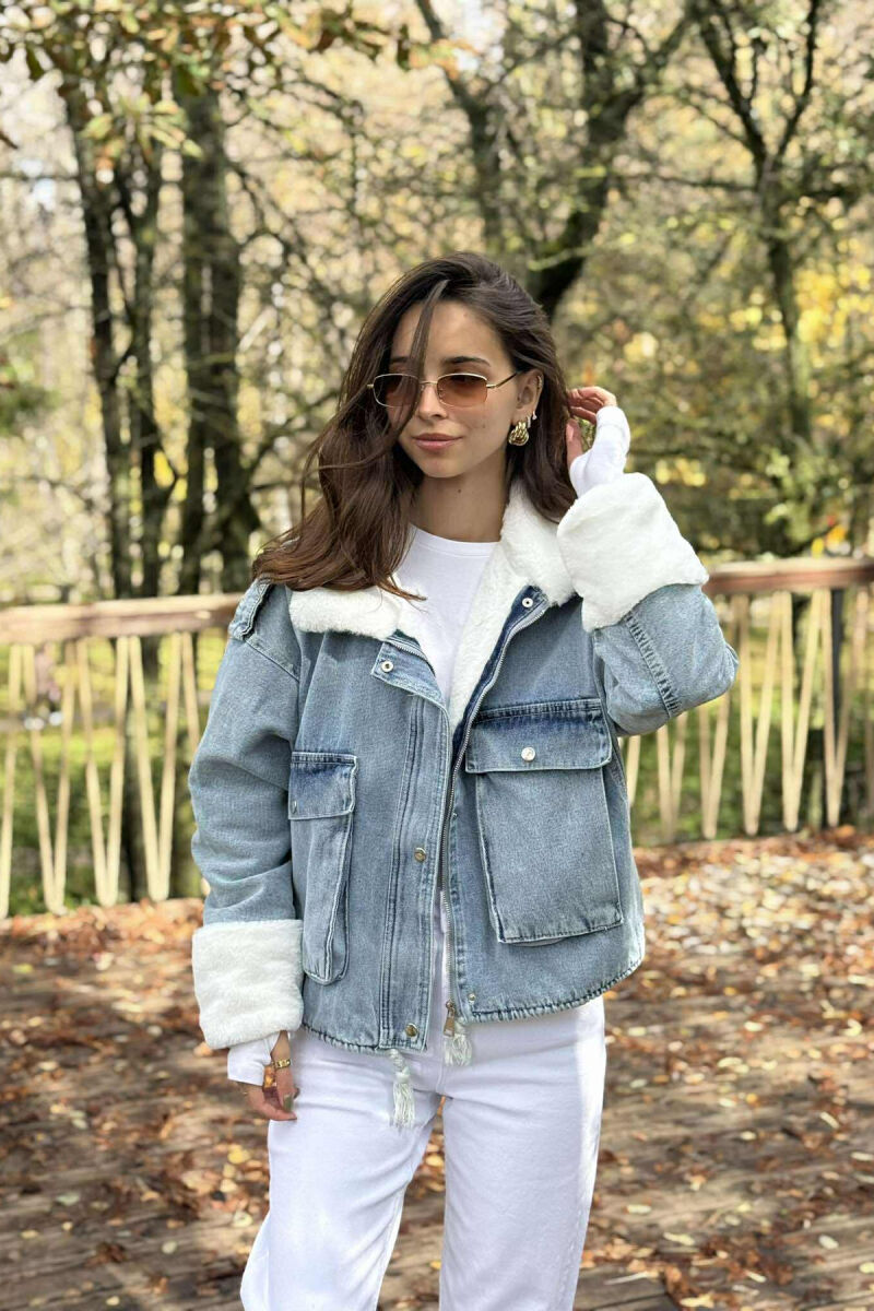 ZIPPER BUTTONS WOMAN DENIM JACKET LIGHTBLUE/BZ - 1