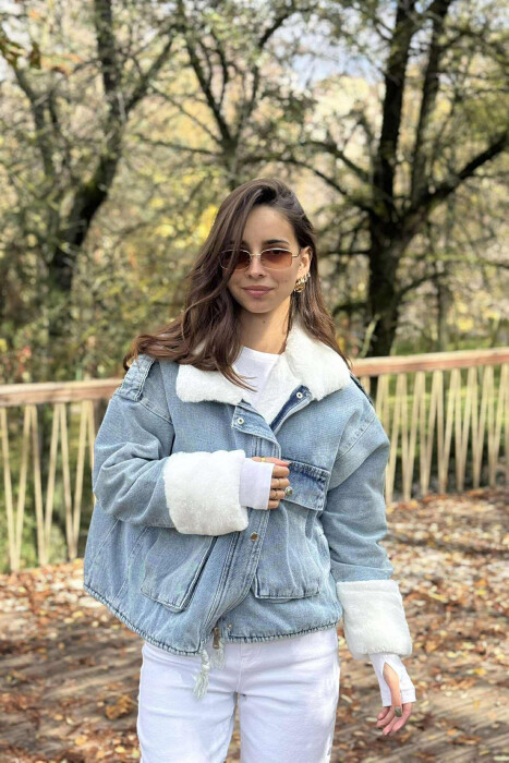 ZIPPER BUTTONS WOMAN DENIM JACKET LIGHTBLUE/BZ - 4