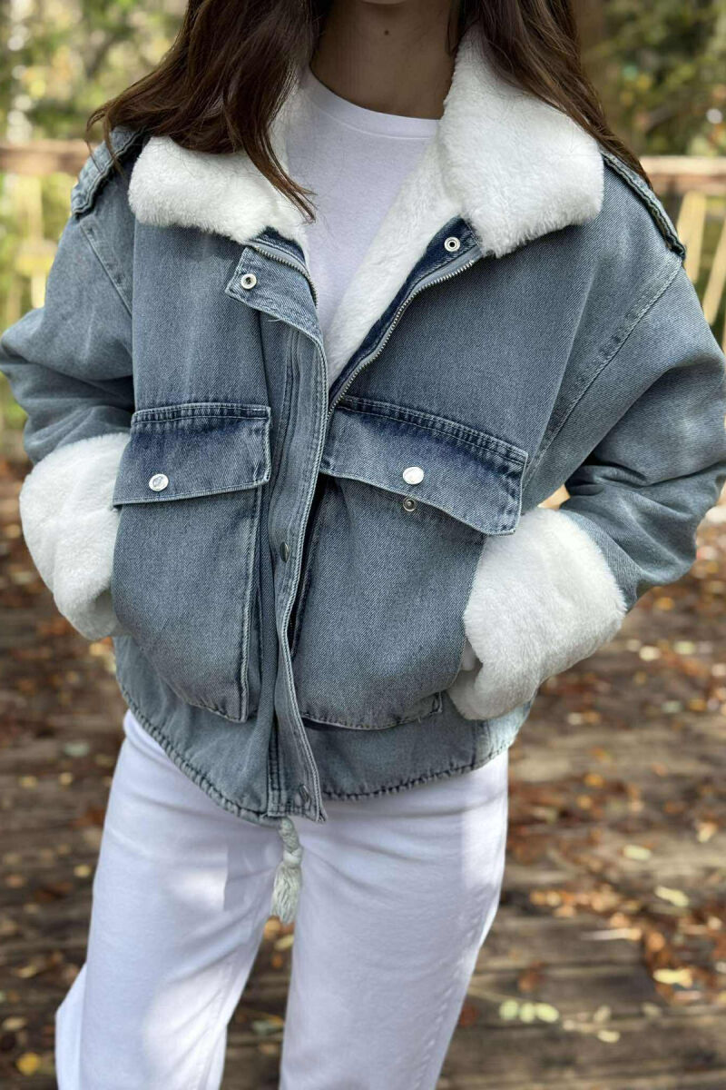 ZIPPER BUTTONS WOMAN DENIM JACKET LIGHTBLUE/BZ - 5