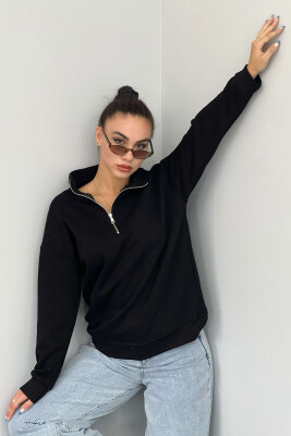 ZIPPER COTTON FLUFFY WOMAN SWEATSHIRT BLACK/ E ZEZE 