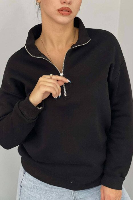 ZIPPER COTTON FLUFFY WOMAN SWEATSHIRT BLACK/ E ZEZE - 4