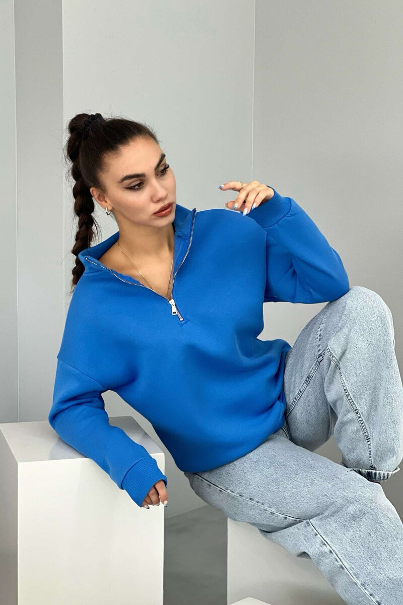 ZIPPER COTTON FLUFFY WOMAN SWEATSHIRT BLUE/BLU - 1