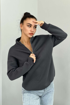 ZIPPER COTTON FLUFFY WOMAN SWEATSHIRT DARK GREY/GEE 