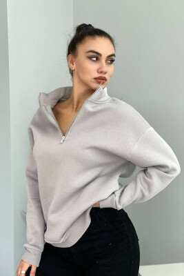 ZIPPER COTTON FLUFFY WOMAN SWEATSHIRT GREY/GRI 