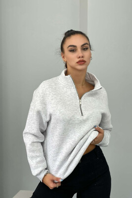 ZIPPER COTTON FLUFFY WOMAN SWEATSHIRT LIGHT GREY/GZ 