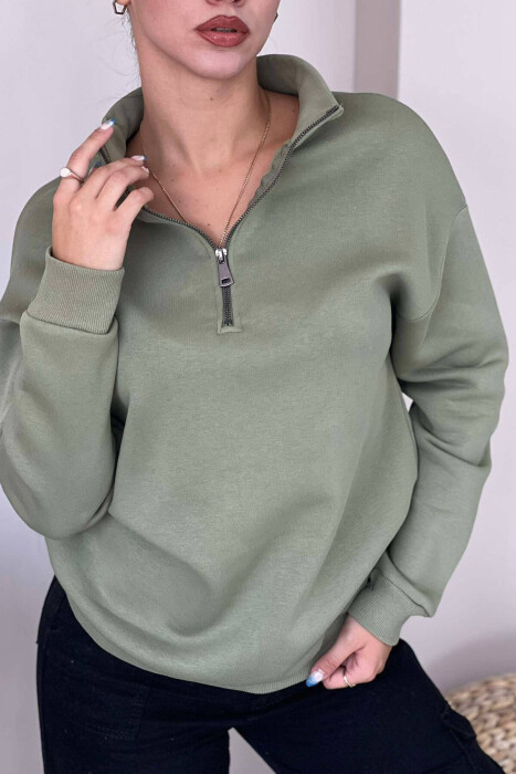 ZIPPER COTTON FLUFFY WOMAN SWEATSHIRT MINT/MENTE - 3