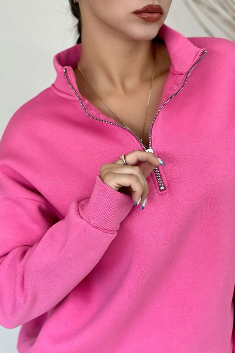 ZIPPER COTTON FLUFFY WOMAN SWEATSHIRT PINK/ROZE - 3