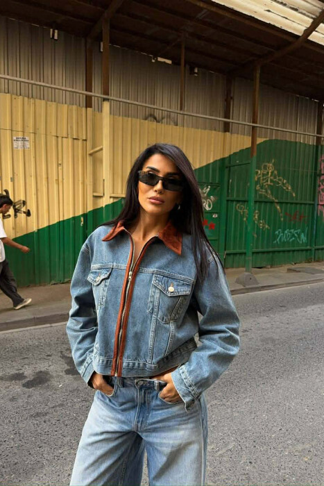 ZIPPER DENIM WOMAN JACKET BLUE/BLU - 1