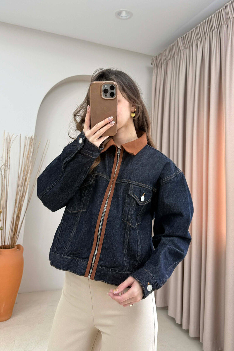 ZIPPER DENIM WOMAN JACKET DARK BLUE/BEE - 2