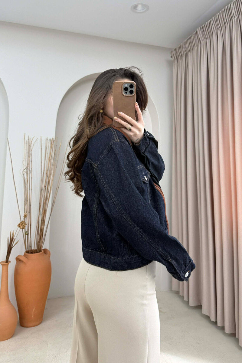 ZIPPER DENIM WOMAN JACKET DARK BLUE/BEE - 4