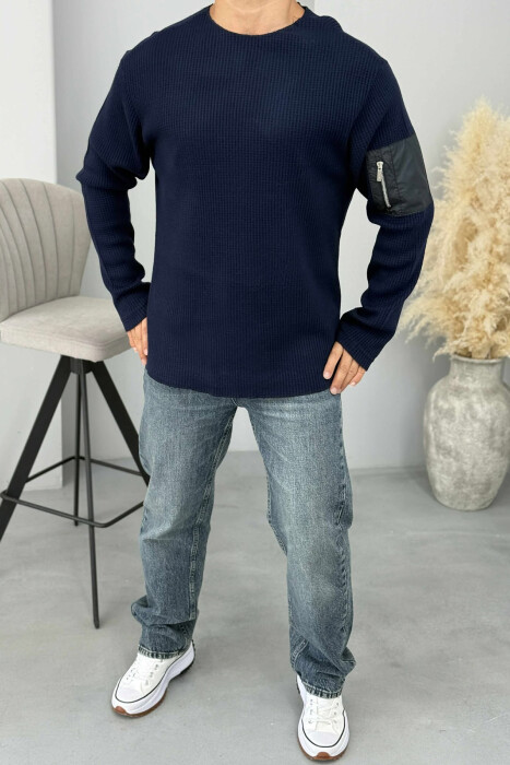 ZIPPER DETAIL ONE COLOR MEN SWEATSHIRT BLUE/BLU - 1