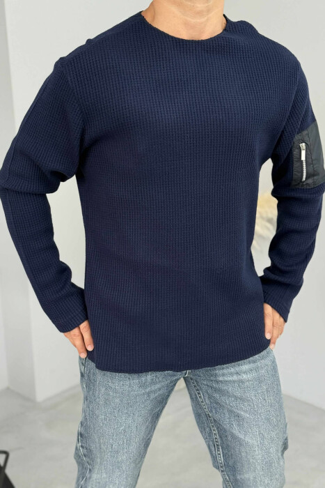 ZIPPER DETAIL ONE COLOR MEN SWEATSHIRT BLUE/BLU - 2
