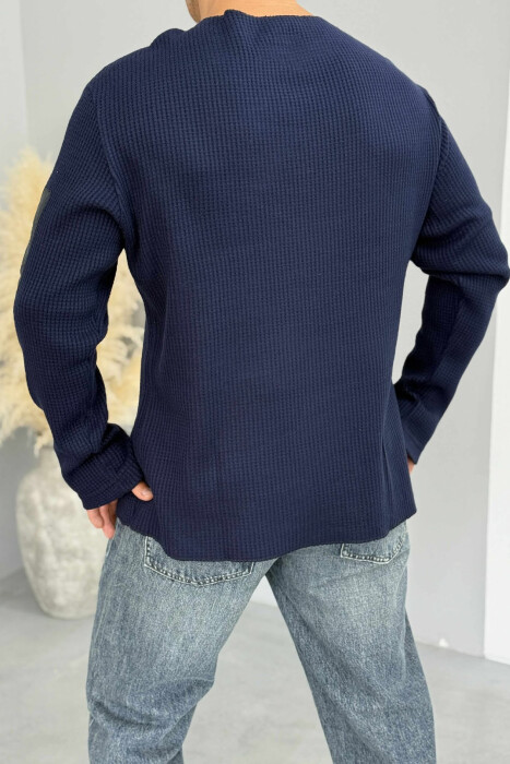 ZIPPER DETAIL ONE COLOR MEN SWEATSHIRT BLUE/BLU - 3