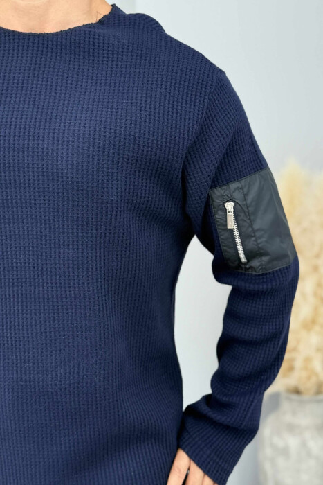 ZIPPER DETAIL ONE COLOR MEN SWEATSHIRT BLUE/BLU - 4