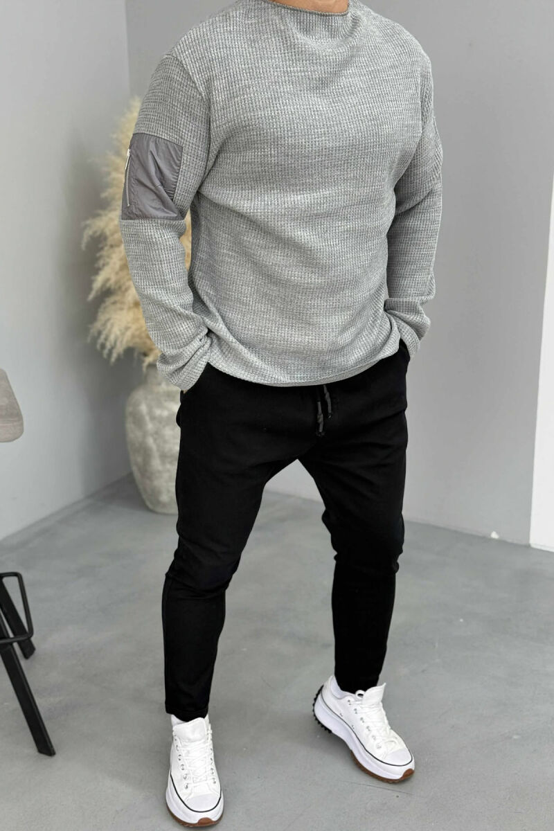 ZIPPER DETAIL ONE COLOR MEN SWEATSHIRT GREY/GRI - 1