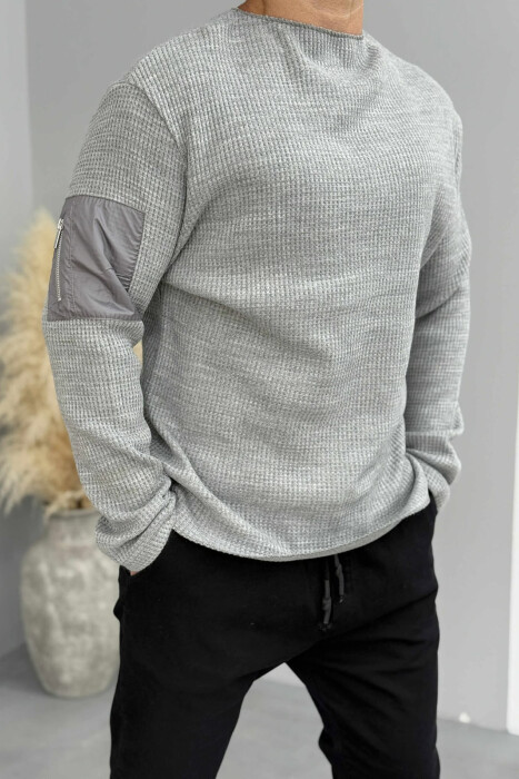 ZIPPER DETAIL ONE COLOR MEN SWEATSHIRT GREY/GRI - 2