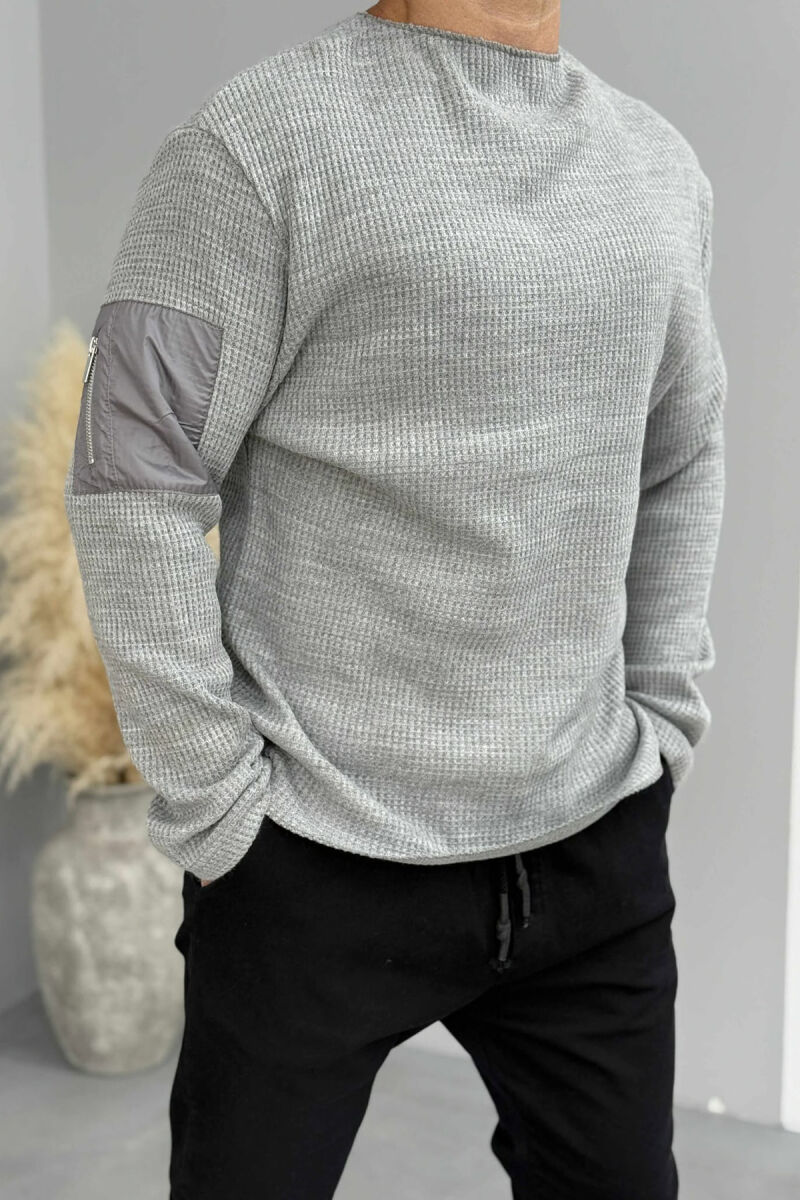 ZIPPER DETAIL ONE COLOR MEN SWEATSHIRT GREY/GRI - 2