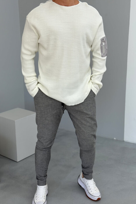 ZIPPER DETAIL ONE COLOR MEN SWEATSHIRT CREAM/KREM 