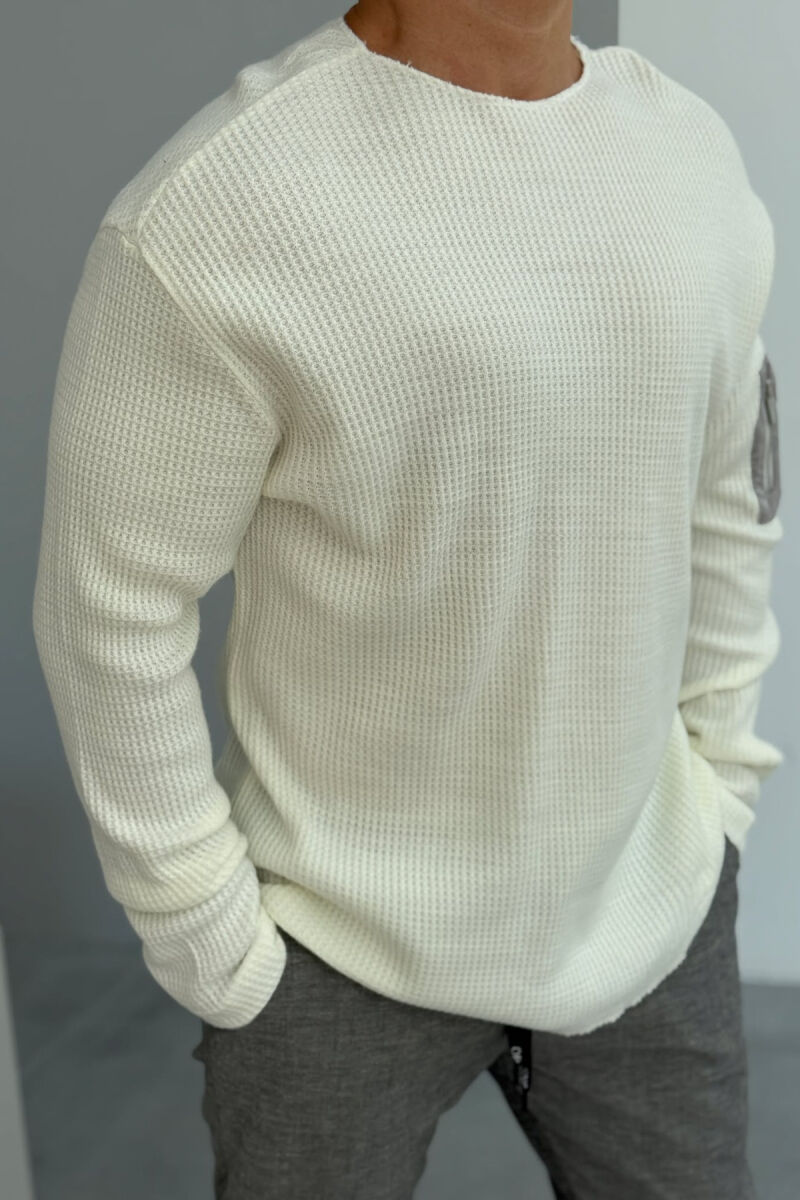 ZIPPER DETAIL ONE COLOR MEN SWEATSHIRT CREAM/KREM - 3