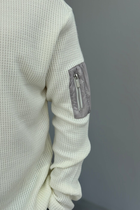 ZIPPER DETAIL ONE COLOR MEN SWEATSHIRT CREAM/KREM - 4