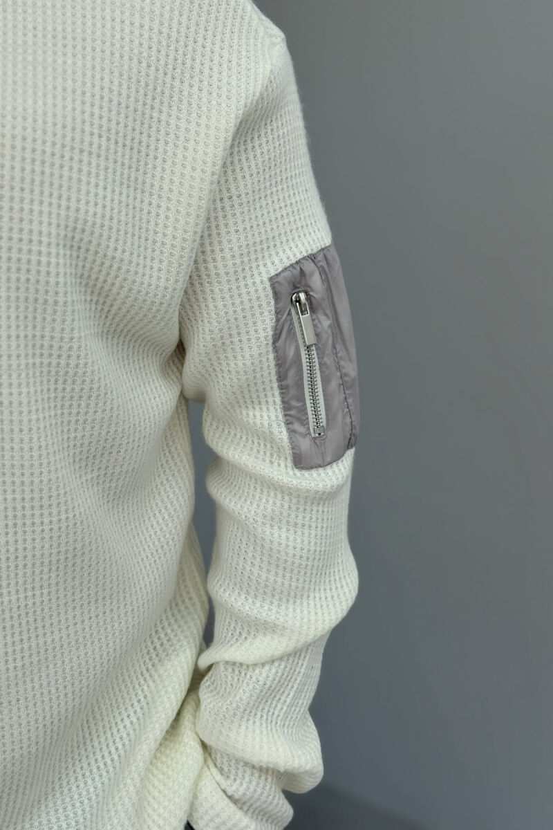 ZIPPER DETAIL ONE COLOR MEN SWEATSHIRT CREAM/KREM - 4