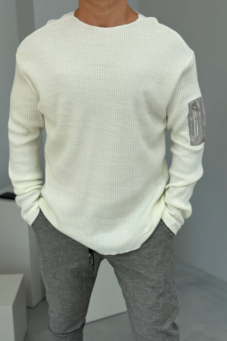 ZIPPER DETAIL ONE COLOR MEN SWEATSHIRT CREAM/KREM - 2