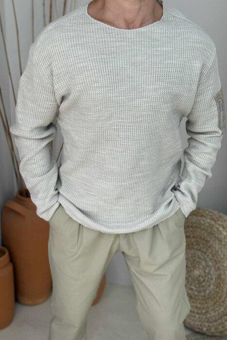 ZIPPER DETAIL ONE COLOR MEN SWEATSHIRT LIGHT BEIGE/BZHZB - 2