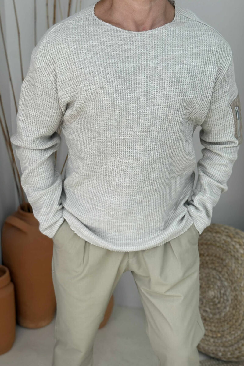 ZIPPER DETAIL ONE COLOR MEN SWEATSHIRT LIGHT BEIGE/BZHZB - 2