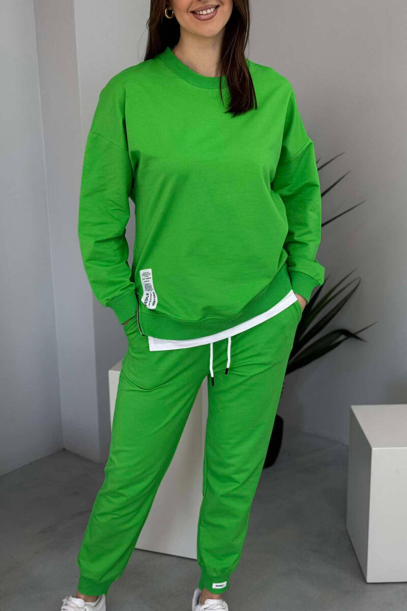 ZIPPER DETAIL SWEATSHIRT+JOGGERS WOMEN SET LIGHT GREEN/JEZB - 3