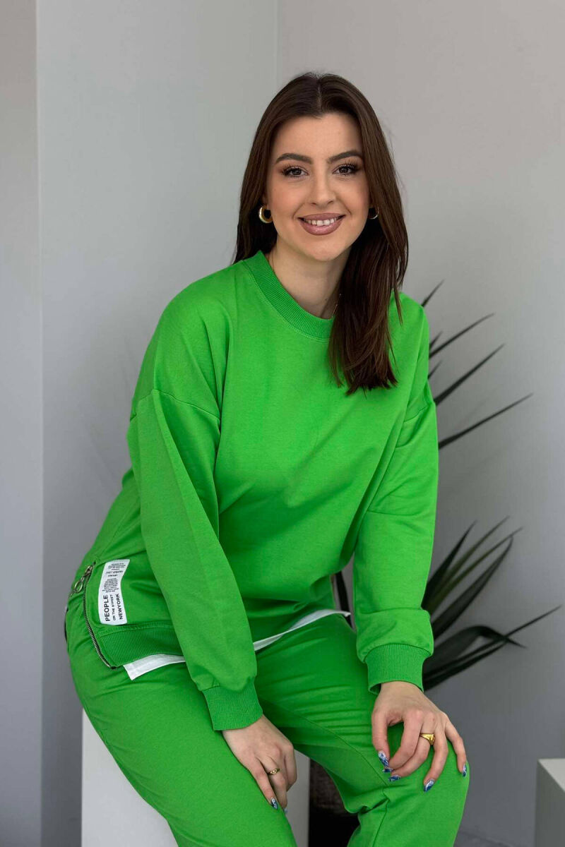 ZIPPER DETAIL SWEATSHIRT+JOGGERS WOMEN SET LIGHT GREEN/JEZB - 4