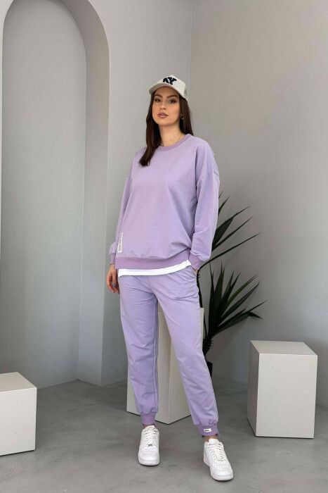 ZIPPER DETAIL SWEATSHIRT+JOGGERS WOMEN SET LIGHT PURPLE/LEZB - 1