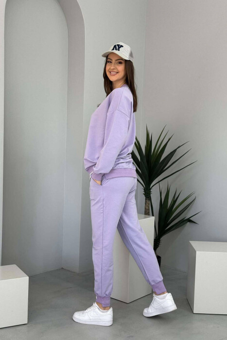 ZIPPER DETAIL SWEATSHIRT+JOGGERS WOMEN SET LIGHT PURPLE/LEZB - 4