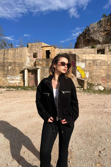 ZIPPER DETAILS DENIM WOMEN JACKET BLACK/ E ZEZE - 4