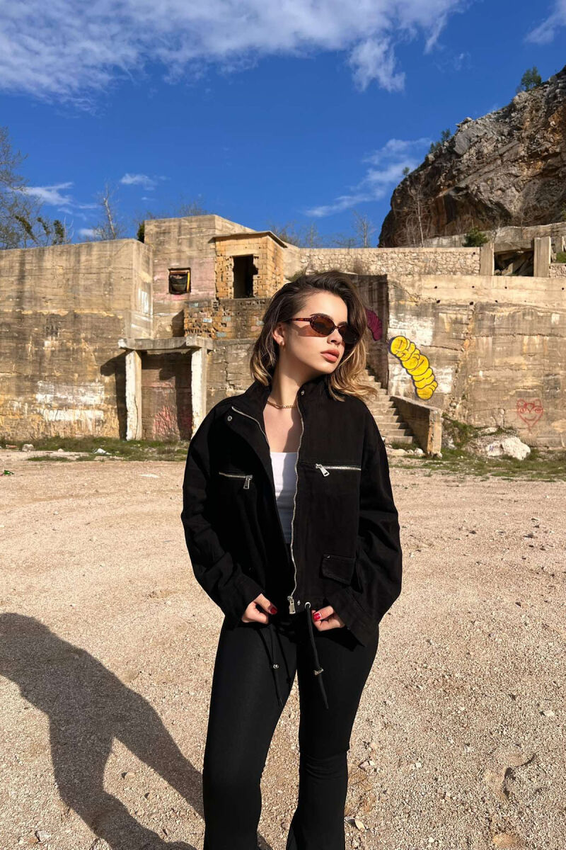 ZIPPER DETAILS DENIM WOMEN JACKET BLACK/ E ZEZE - 4