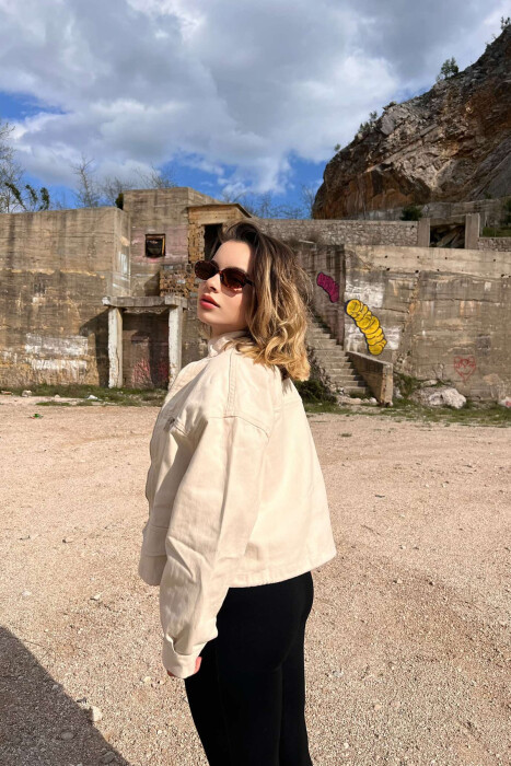 ZIPPER DETAILS DENIM WOMEN JACKET CREAM/KREM - 3